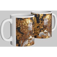 Simply Stunning Mugs Handcrafted Ceramic Mug with Elegant Golden Woman 3D Design in White