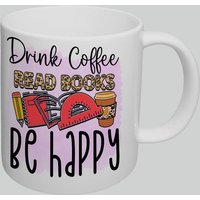 Handcrafted Ceramic Mug Drink Coffee Read Books Be Happy