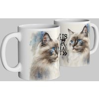 "Life is Better Cat" Handcrafted Ceramic Mug Ragdoll Cat Design