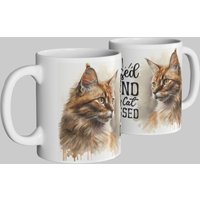 Simply Stunning Mugs "Blessed & Cat Obsessed" Handcrafted Ceramic Mug - Maine Coon Design in White