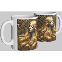 Simply Stunning Mugs 'Enchanting Celtic Goddess' Handcrafted Ceramic Mug 3D Design in White