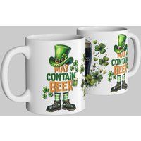 Simply Stunning Mugs 'May Contain Beer' - St. Patrick's Day Handcrafted Mug in White