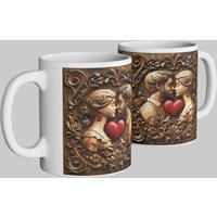 Vintage Wooden Love Mug Romantic Engraved Style Design