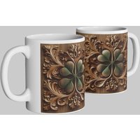 Simply Stunning Mugs Celtic Shamrock Mug - Intricate Wooden Carving Design in White