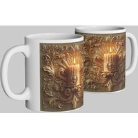Simply Stunning Mugs Ornate Candle Glow Mug - Elegant Baroque-Inspired Design in White