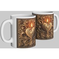 Simply Stunning Mugs Heart & Flame Baroque-Inspired Mug - Symbol of Love & Light in White