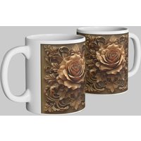 Simply Stunning Mugs Elegant Wooden Rose Mug - Timeless Floral Art in White