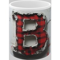 Personalised Letter B & Name Mug Textured Red Plaid 3D Design