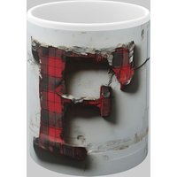Simply Stunning Mugs Personalised Letter F & Name Mug with Textured Red Plaid 3D Design in White