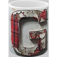 Personalised Letter G & Name Mug Textured Red Plaid 3D Design