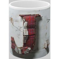 Simply Stunning Mugs Personalised Letter J & Name Mug with Textured Red Plaid 3D Design in White