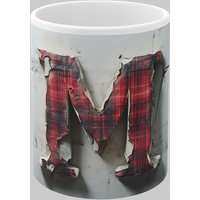 Simply Stunning Mugs Personalised Letter M & Name Mug with Textured Red Plaid 3D Design in White