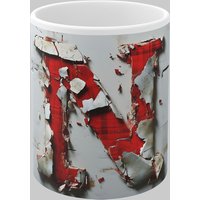 Simply Stunning Mugs Personalised Letter N & Name Mug with Textured Red Plaid 3D Design in White