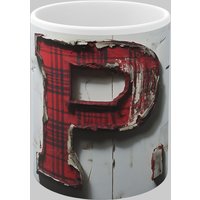 Personalised Letter P & Name Mug Textured Red Plaid 3D Design