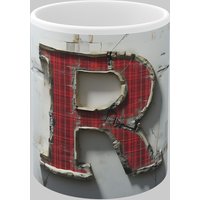 Simply Stunning Mugs Personalised Letter R & Name Mug with Textured Red Plaid 3D Design in White