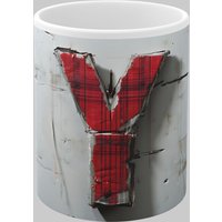 Personalised Letter Y & Name Mug Textured Red Plaid 3D Design