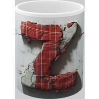 Simply Stunning Mugs Personalised Letter Z & Name Mug with Textured Red Plaid 3D Design in White