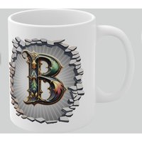 Personalised Vintage Letter B & Name Mug Stylish Gothic 3D Design