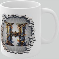 Simply Stunning Mugs Personalised Vintage Letter H & Name Mug - Stylish Gothic 3D Design in White
