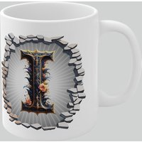 Personalised Vintage Letter I & Name Mug Stylish Gothic 3D Design