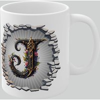 Personalised Vintage Letter J & Name Mug Stylish Gothic 3D Design