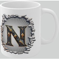 Simply Stunning Mugs Personalised Vintage Letter N & Name Mug - Stylish Gothic 3D Design in White