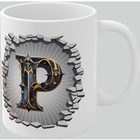 Personalised Vintage Letter P & Name Mug Stylish Gothic 3D Design