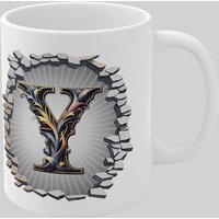 Simply Stunning Mugs Personalised Vintage Letter Y & Name Mug - Stylish Gothic 3D Design in White