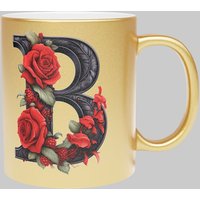 Simply Stunning Mugs Personalised Handcrafted Gothic Letter B & Name Metallic Gold Mug