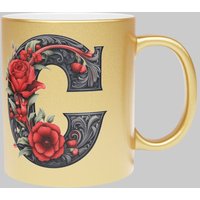 Personalised Handcrafted Gothic Letter C & Name Metallic Mug
