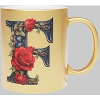 Personalised Handcrafted Gothic Letter F & Name Metallic Mug