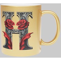 Personalised Handcrafted Gothic Letter H & Name Metallic Mug
