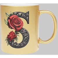 Simply Stunning Mugs Personalised Handcrafted Gothic Letter S & Name Metallic Gold Mug