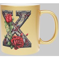 Personalised Handcrafted Gothic Letter X & Name Metallic Mug