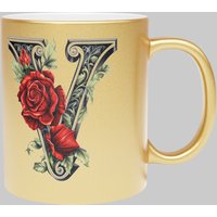 Simply Stunning Mugs Personalised Handcrafted Gothic Letter Y & Name Metallic Gold Mug