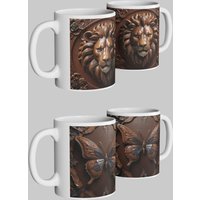Elegant Butterfly & Majestic Lion Mug Set Artistic Collection
