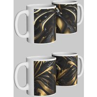 Simply Stunning Mugs Elegant Black & Gold Abstract Carbon Mug Set Perfect Gift in White