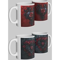 Gothic Romance & Red Rose Heart Mug Set 2 Perfect Gift White