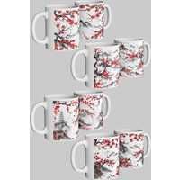 Simply Stunning Mugs Cherry Blossom Serenity 4-Piece Japanese-Inspired Ceramic Mug Set in White
