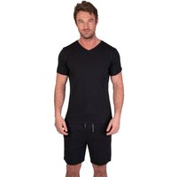 Light & Shade Men's V Neck Tee & Short Pyjama Set in Black | Size: Medium