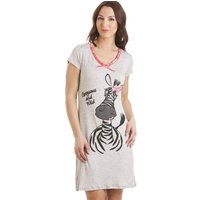 Camille Women's Short Sleeve Zebra Motif Nightdress in Grey | Size: 10-12