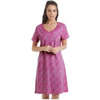 Camille Women's Multicoloured Star Print Cotton Summer Nightshirt in Fuchsia | Size: 10-12