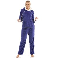 Camille Women's Supersoft Hooded Pyjama Set in Navy | Size: 10-12