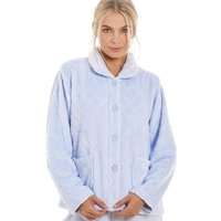 Camille Women's Classic Supersoft Diamond Print Button Up Bed Jacket in Light Blue | Size: 22-24