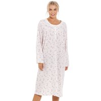 Camille Women's Classic Rose Print Long Sleeve Nightdress in Pink | Size: 18-20