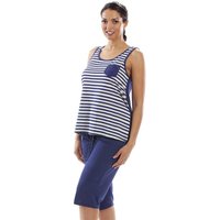 Camille Women's Lightweight Striped Capri Bottom Pyjama Set in Navy | Size: 8-10