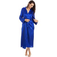 Camille Women's Full Length Long Sleeve Plain Satin Wrap in Blue | Size: 10-12