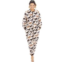 Camille Women's Supersoft Multicoloured Horse Print Onesie in Cream | Size: 22-24