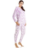 Camille Women's Multicoloured Supesoft Heart Print Onesie in Lilac | Size: 14-16