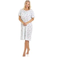 Camille Women's Classic Short Sleeve Floral Nightdress in Aqua | Size: 14-16